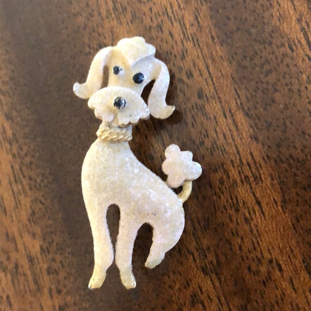 vintage marked Mamselle white silver tone poodle pin